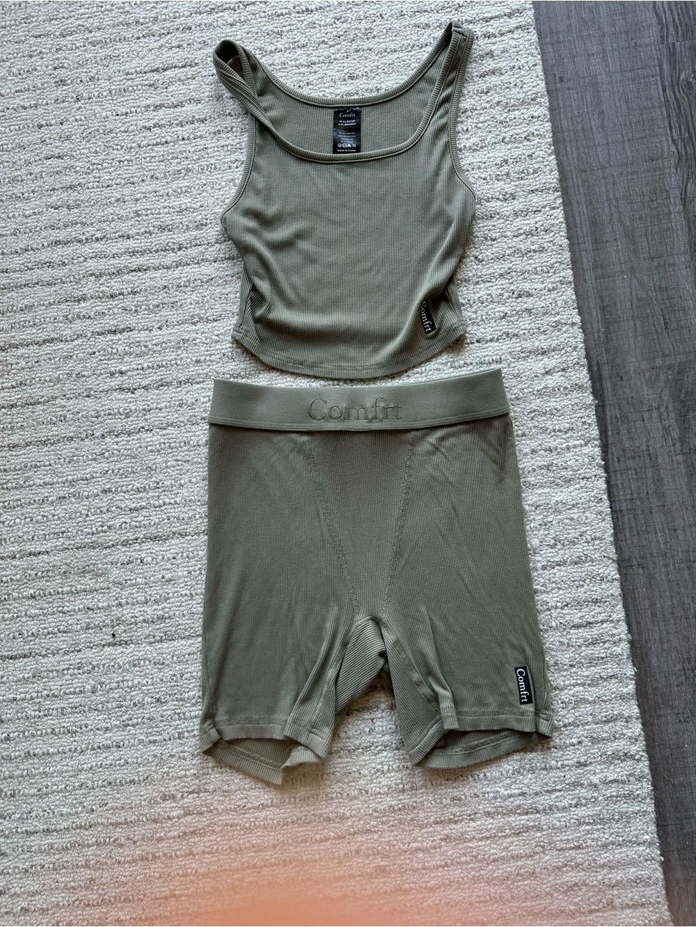 Comfrt Ribbed Tank & Short Set in Sage Green - Picture 2 of 6